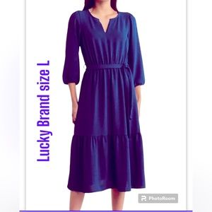 Lucky Brand Dress size L New with Tags Parachute Purple balloons sleeves ruffled